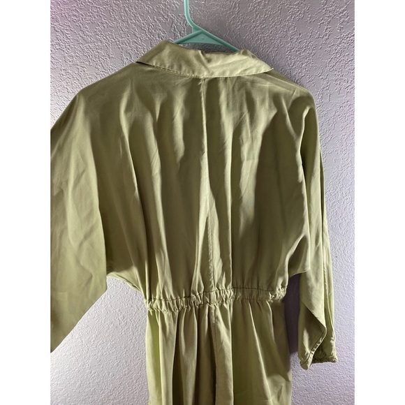 Zara Army Green Button Waist Tie Collared Mini Dress - Picture 8 of 11